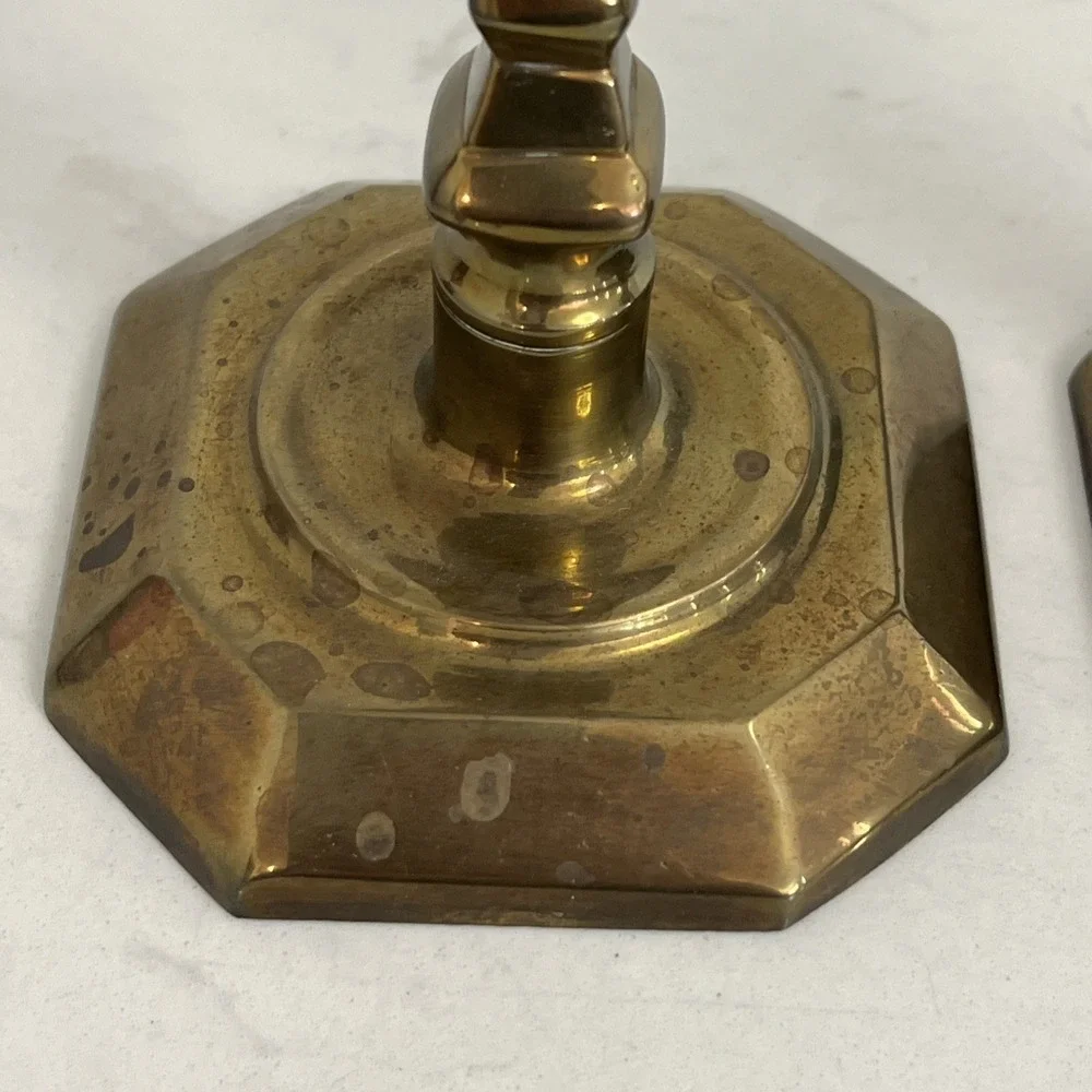 Vtg Solid Brass Candlestick Holders Pair Mantel Farmhouse Colonial Style Decor‎